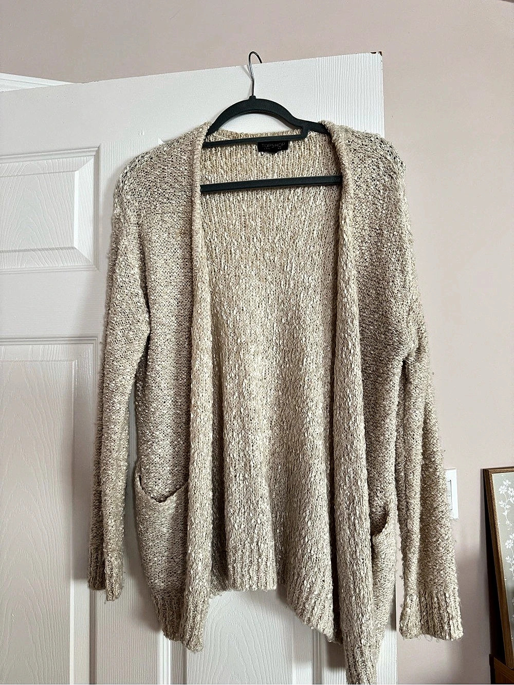 TOPSHOP Boucle Knit Open Front Cardigan Cream Size 6